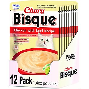 Inaba Churu Bisque Chicken with Beef Recipe Grain-Free Lickable Cat Treats, 1.4-oz pouch, 12 count