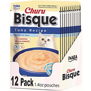 Inaba Churu Bisque Tuna Recipe Grain-Free Lickable Cat Treats, 1.4-oz pouch, 12 count