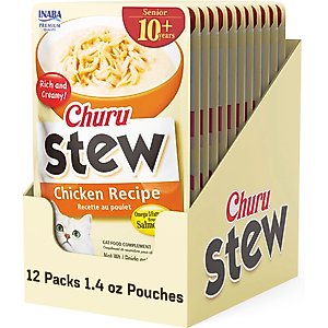Inaba Churu for Senior 10+ Chicken Stew Lickable Cat Treats, 1.4-oz pouch, 12 count