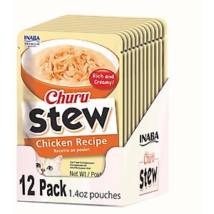 Inaba Churu Stew Chicken Recipe Grain-Free Lickable Cat Treats, 1.4-oz pouch, 12 count