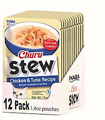 Inaba Churu Stew Chicken & Tuna Recipe Grain-Free Lickable Cat Treats, 1.4-oz pouch, 12 count