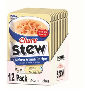 Inaba Churu Stew Chicken & Tuna Recipe Grain-Free Lickable Cat Treats, 1.4-oz pouch, 12 count