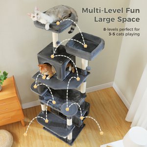 PAWZ Road 72-in Large Hammock Fleece Cat Tree & Condo, Large, Dark Gray
