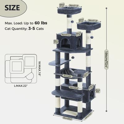 Show full view: PAWZ Road 72-in Large Hammock Fleece Cat Tree & Condo, Large, Dark Gray slide 3 of 11