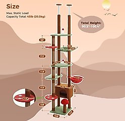 PAWZ Road 100.4-in Adjustable Polyester Floor-to-Ceiling Cat Tree & Condo, Brown slide 2 of 7