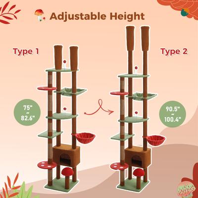 Show full view: PAWZ Road 100.4-in Adjustable Polyester Floor-to-Ceiling Cat Tree & Condo, Brown slide 4 of 10