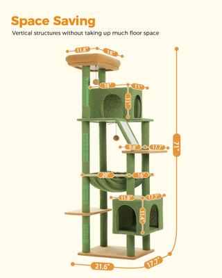 Show full view: PAWZ Road 71-in Large Hammock Polyester Cat Tree & Condo, X-Large, Green slide 7 of 9