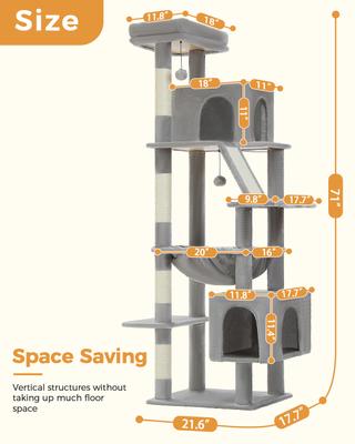 Show full view: PAWZ Road 71-in Large Hammock Polyester Cat Tree & Condo, X-Large, Gray slide 7 of 9