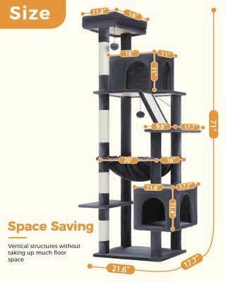 Show full view: PAWZ Road 71-in Large Hammock Polyester Cat Tree & Condo, X-Large, Dark Gray slide 7 of 9