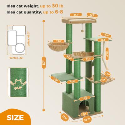 Show full view: PAWZ Road 67-in Large Hammock Polyester Cat Tree & Condo, Large, Green slide 8 of 10