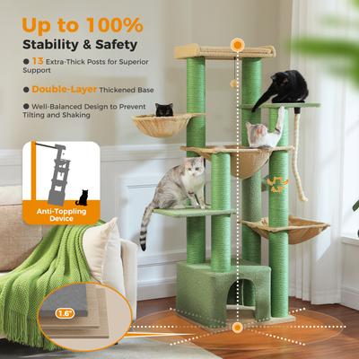 Show full view: PAWZ Road 67-in Large Hammock Polyester Cat Tree & Condo, Large, Green slide 5 of 10