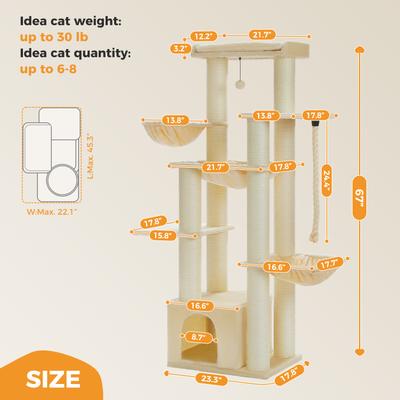 Show full view: PAWZ Road 67-in Large Hammock Polyester Cat Tree & Condo, Large, Beige slide 8 of 10
