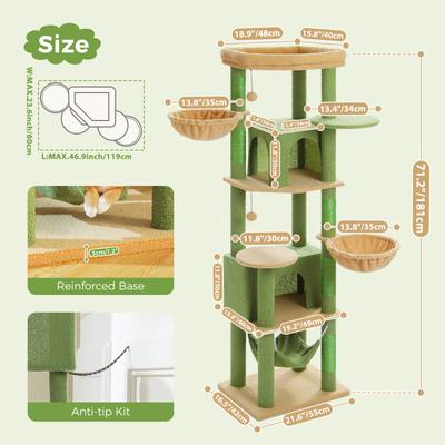 Show full view: PAWZ Road 71-in Large Perch Fleece Cat Tree & Condo, Green slide 7 of 9
