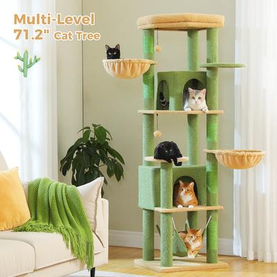 Show full view: PAWZ Road 71-in Large Perch Fleece Cat Tree & Condo, Green slide 2 of 9