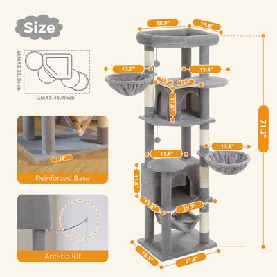 Show full view: PAWZ Road 71-in Large Perch Fleece Cat Tree & Condo, Gray slide 7 of 9