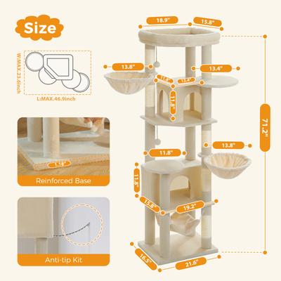 Show full view: PAWZ Road 71-in Large Perch Fleece Cat Tree & Condo, Beige slide 7 of 9