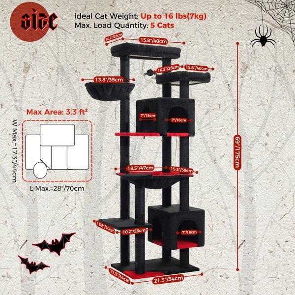 PAWZ Road 69-in Gothic Large Hammock Polyester Cat Tree & Condo, Black