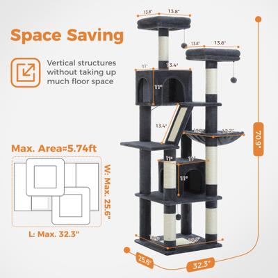 Show full view: PAWZ Road 70.9-in Polyester Cat Tree & Condo, Dark Gray slide 3 of 11