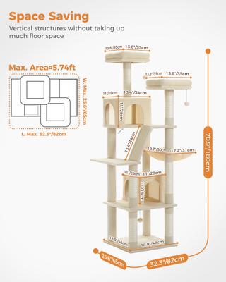 Show full view: PAWZ Road 70.9-in Polyester Cat Tree & Condo, Beige slide 4 of 11
