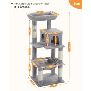 PAWZ Road 45.7-in Large Hammock Polyester Cat Tree & Condo, Medium, Gray