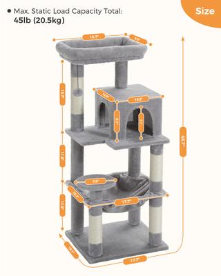 Show full view: PAWZ Road 45.7-in Large Hammock Polyester Cat Tree & Condo, Medium, Gray slide 8 of 11