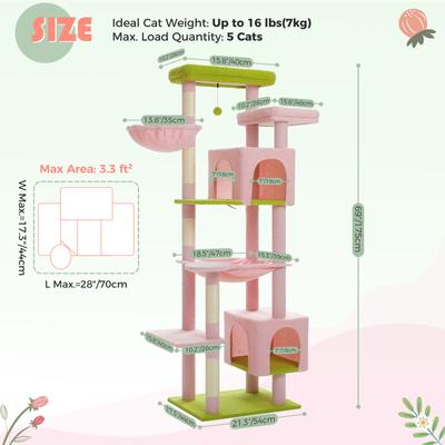 Show full view: PAWZ Road 69-in Large Hammock Polyester Cat Tree & Condo, Pink slide 7 of 9