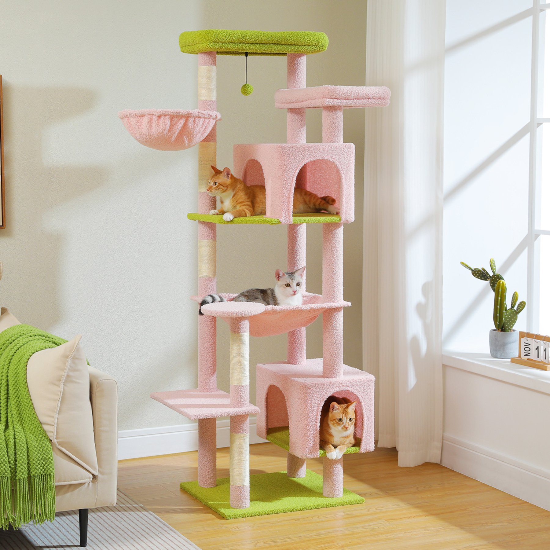 PAWZ Road 69-in Large Hammock Polyester Cat Tree & Condo, Pink
