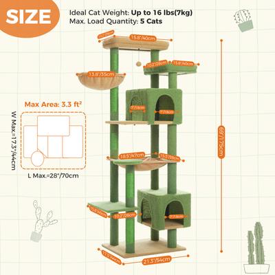 Show full view: PAWZ Road 69-in Large Hammock Polyester Cat Tree & Condo, Green slide 7 of 9