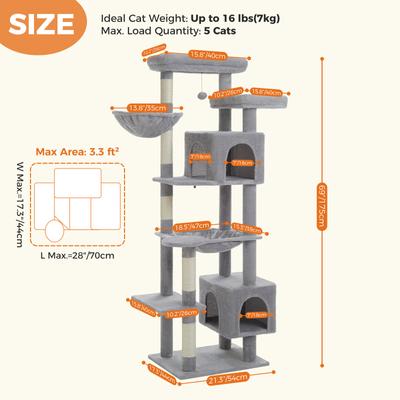 Show full view: PAWZ Road 69-in Large Hammock Polyester Cat Tree & Condo, Gray slide 8 of 10