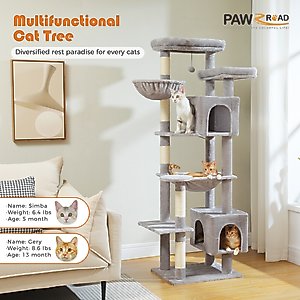 PAWZ Road 69-in Large Hammock Polyester Cat Tree & Condo, Gray