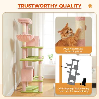 Show full view: PAWZ Road 66-in Multi-Level Polyester Cat Tree & Condo, Large, Pink slide 8 of 11
