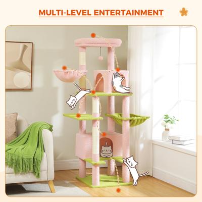 Show full view: PAWZ Road 66-in Multi-Level Polyester Cat Tree & Condo, Large, Pink slide 7 of 11