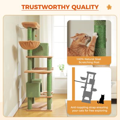 Show full view: PAWZ Road 66-in Multi-Level Polyester Cat Tree & Condo, Large, Green slide 7 of 10