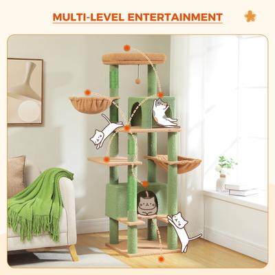 Show full view: PAWZ Road 66-in Multi-Level Polyester Cat Tree & Condo, Large, Green slide 6 of 10