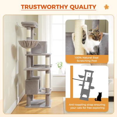 Show full view: PAWZ Road 66-in Multi-Level Polyester Cat Tree & Condo, Large, Gray slide 7 of 10
