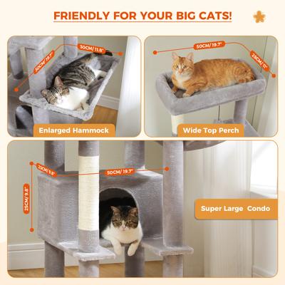 Show full view: PAWZ Road 66-in Multi-Level Polyester Cat Tree & Condo, Large, Gray slide 4 of 10