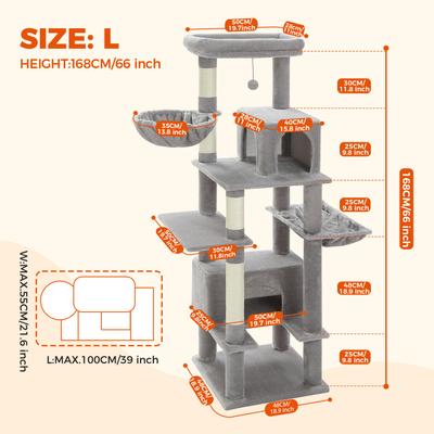 Show full view: PAWZ Road 66-in Multi-Level Polyester Cat Tree & Condo, Large, Gray slide 3 of 10