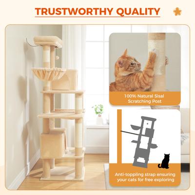 Show full view: PAWZ Road 66-in Multi-Level Polyester Cat Tree & Condo, Large, Beige slide 7 of 10