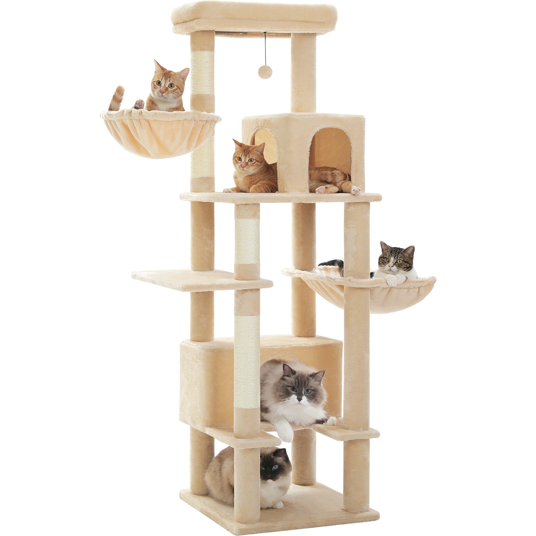PAWZ Road 66-in Multi-Level Polyester Cat Tree & Condo, Large, Beige