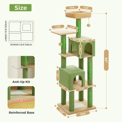 Show full view: PAWZ Road 62-in Polyester Cat Tree & Condo, Green slide 8 of 10