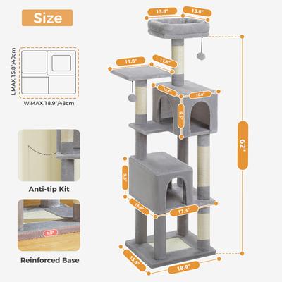 Show full view: PAWZ Road 62-in Polyester Cat Tree & Condo, Gray slide 8 of 10