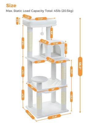 Show full view: PAWZ Road 56.3-in Large Hammock Polyester Cat Tree & Condo, Large, White slide 6 of 11
