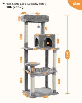 PAWZ Road 56.3-in Large Hammock Polyester Cat Tree & Condo, Large