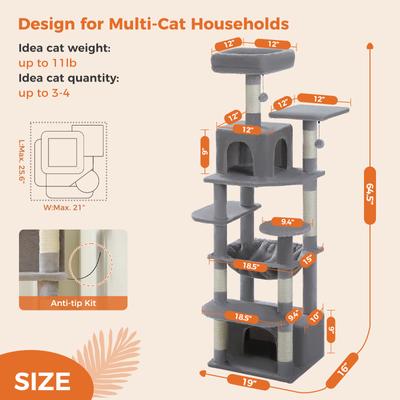 Show full view: PAWZ Road 64-in Large Hammock Fleece Cat Tree & Condo, Medium, Gray slide 3 of 9