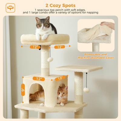 Show full view: PAWZ Road 64-in Large Hammock Fleece Cat Tree & Condo, Medium, Beige slide 6 of 9