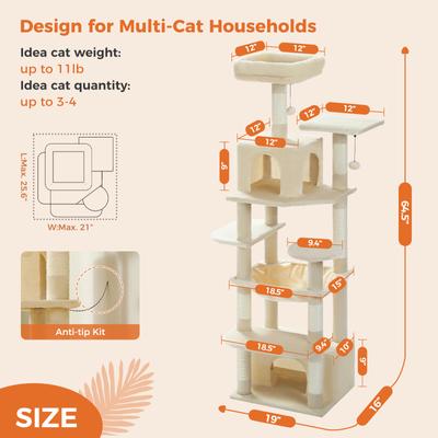 Show full view: PAWZ Road 64-in Large Hammock Fleece Cat Tree & Condo, Medium, Beige slide 3 of 9