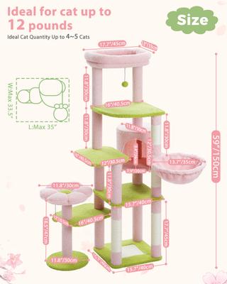Show full view: PAWZ Road 59-in Multi-Level Large Hammock Polyester Cat Tree & Condo, Pink slide 3 of 11