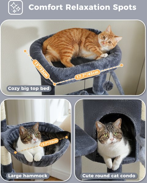 PAWZ Road 59-in Multi-Level Large Hammock Polyester Cat Tree & Condo