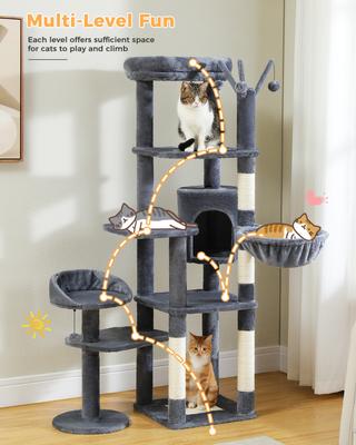 Show full view: PAWZ Road 59-in Multi-Level Large Hammock Polyester Cat Tree & Condo, Dark Gray slide 4 of 11