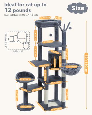 Show full view: PAWZ Road 59-in Multi-Level Large Hammock Polyester Cat Tree & Condo, Dark Gray slide 3 of 11